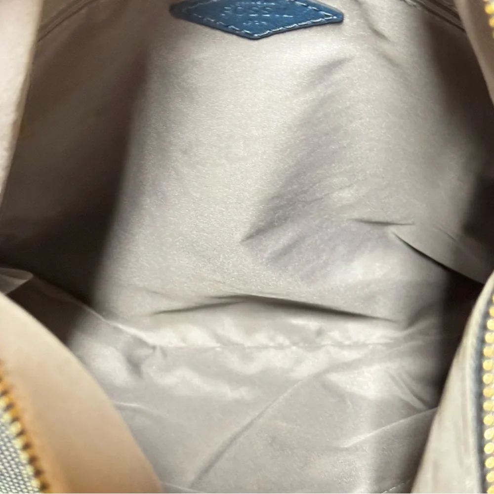 Fossil Amelia Hobo Shoulder Bag Cow Hide Leather‎ Twilight Blue Gold Hardware